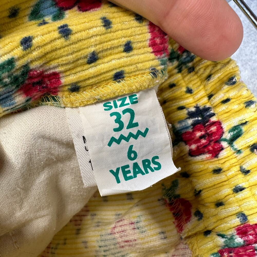 United Colors of Benetton Pants Girls Size 32 6 Yellow Floral Corduroy Side Zip - Picture 8 of 13